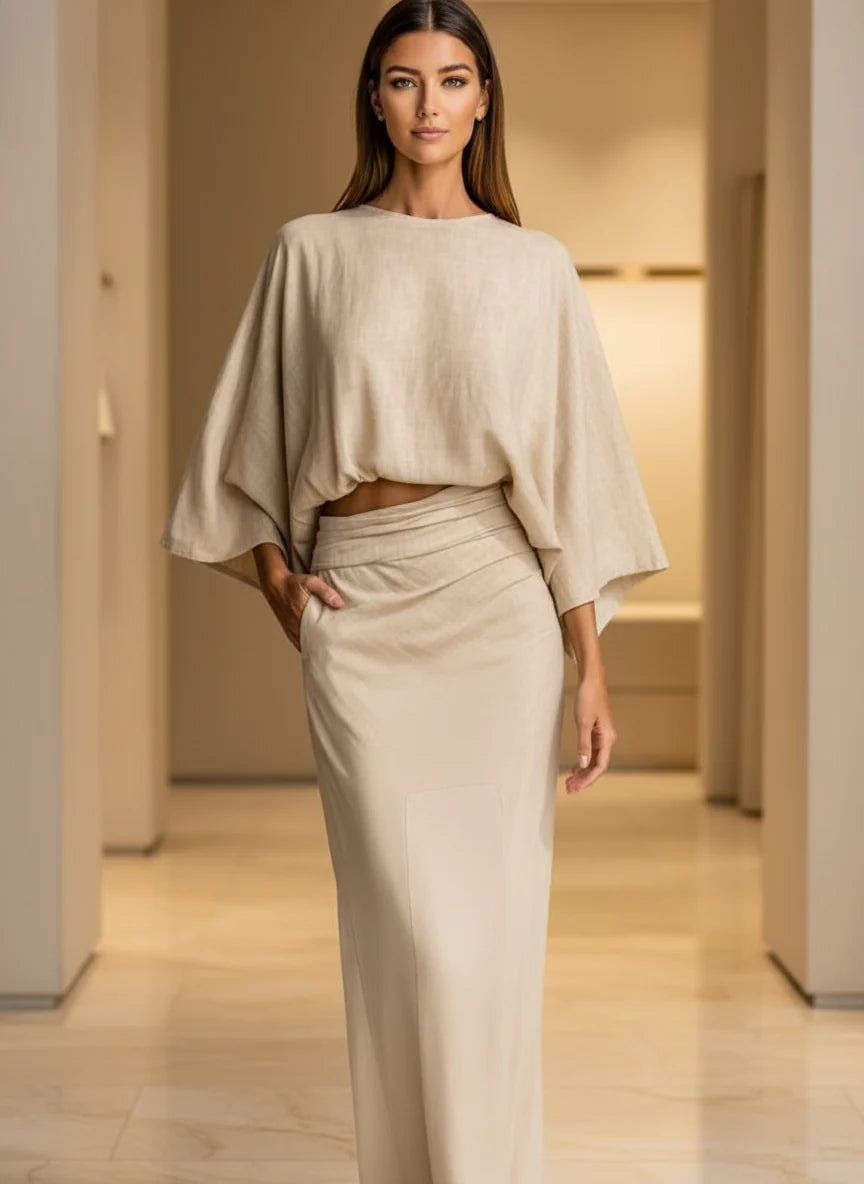 Completo Camicia Maniche Pipistrello e Gonna Lunga