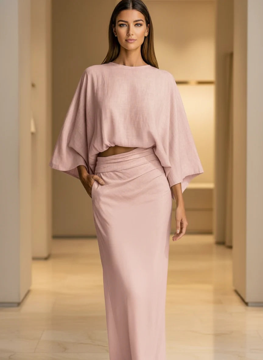 Completo Camicia Maniche Pipistrello e Gonna Lunga